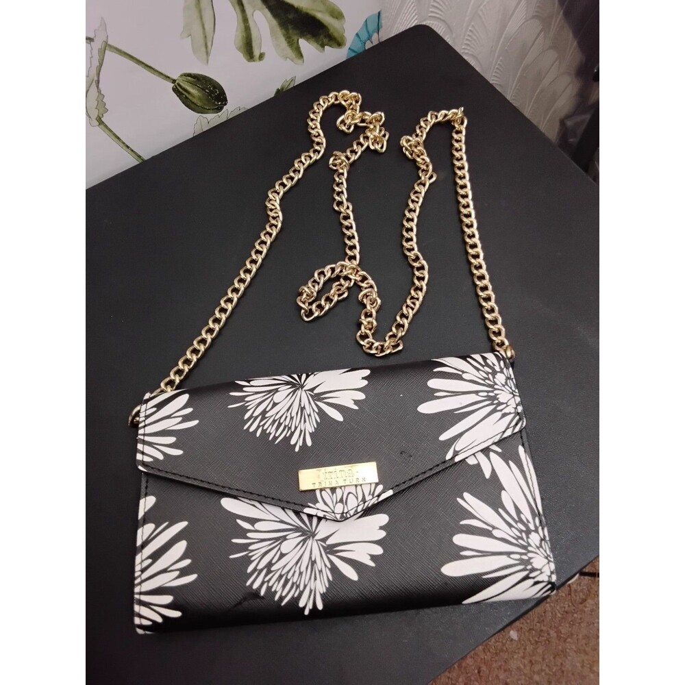 Trina Turk Black White  Floral Crossbody Trifold  Wallet/purse